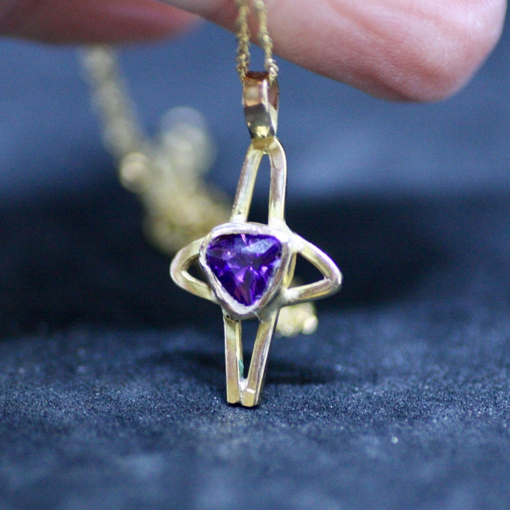 Brand New Handmade Natural Amethyst Cross Handmade Solid 14K Gold
